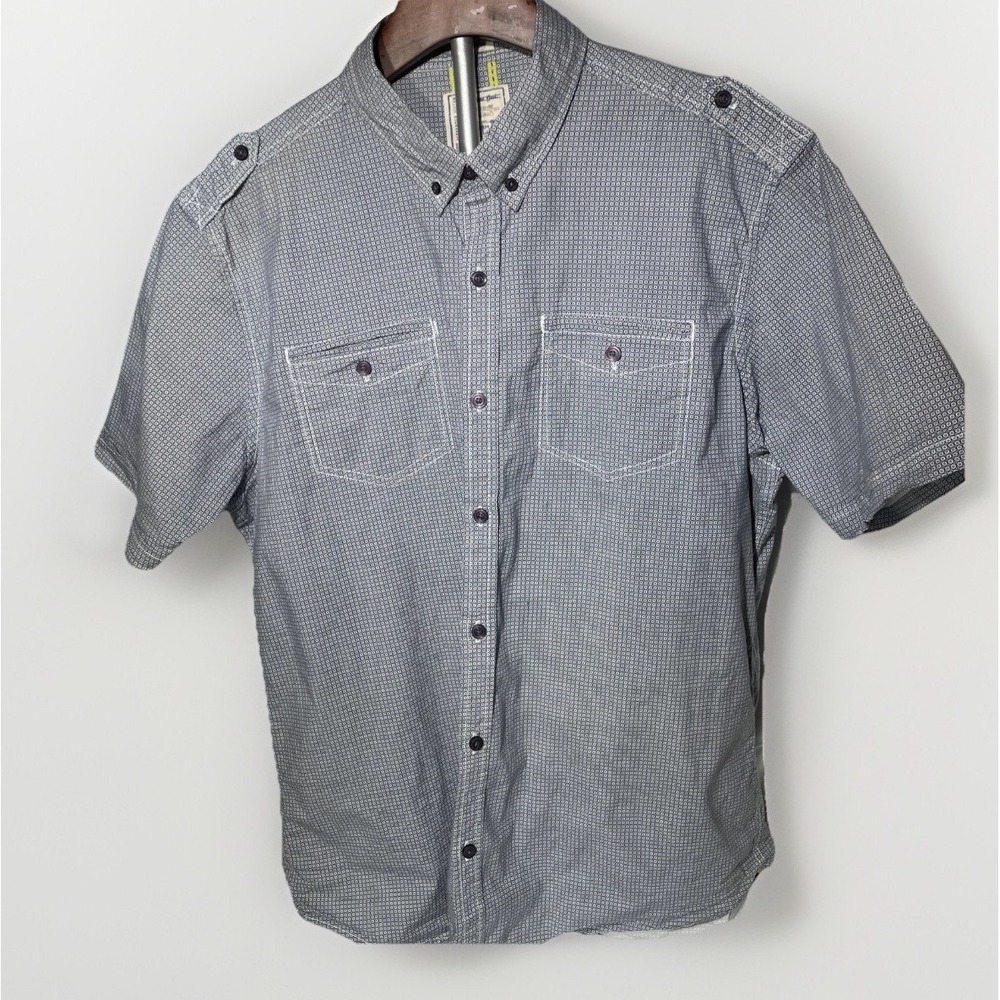 Colours Alexander Julian Button Down Short Sleeve Shirt XL Navy Blue Flower Dot